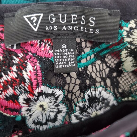 GUESS Off-Shoulder Embroidered Floral Knit Lace Dress Lined Short Holiday Party - Picture 10 of 10